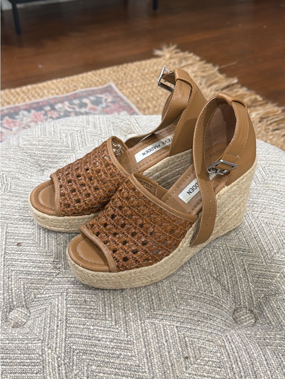 Steve Madden Brown Woven Espadrille Platform Wedges
